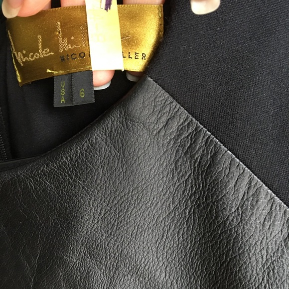 NICOLE MILLER 6 LBD leather cotton stretch peplum black knee-length shift dress! - Picture 4 of 9